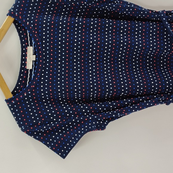 LOFT Pullover Dress Size XL Red White And Blue Swiss Dot With Belt Ruffle Hem - Picture 2 of 9